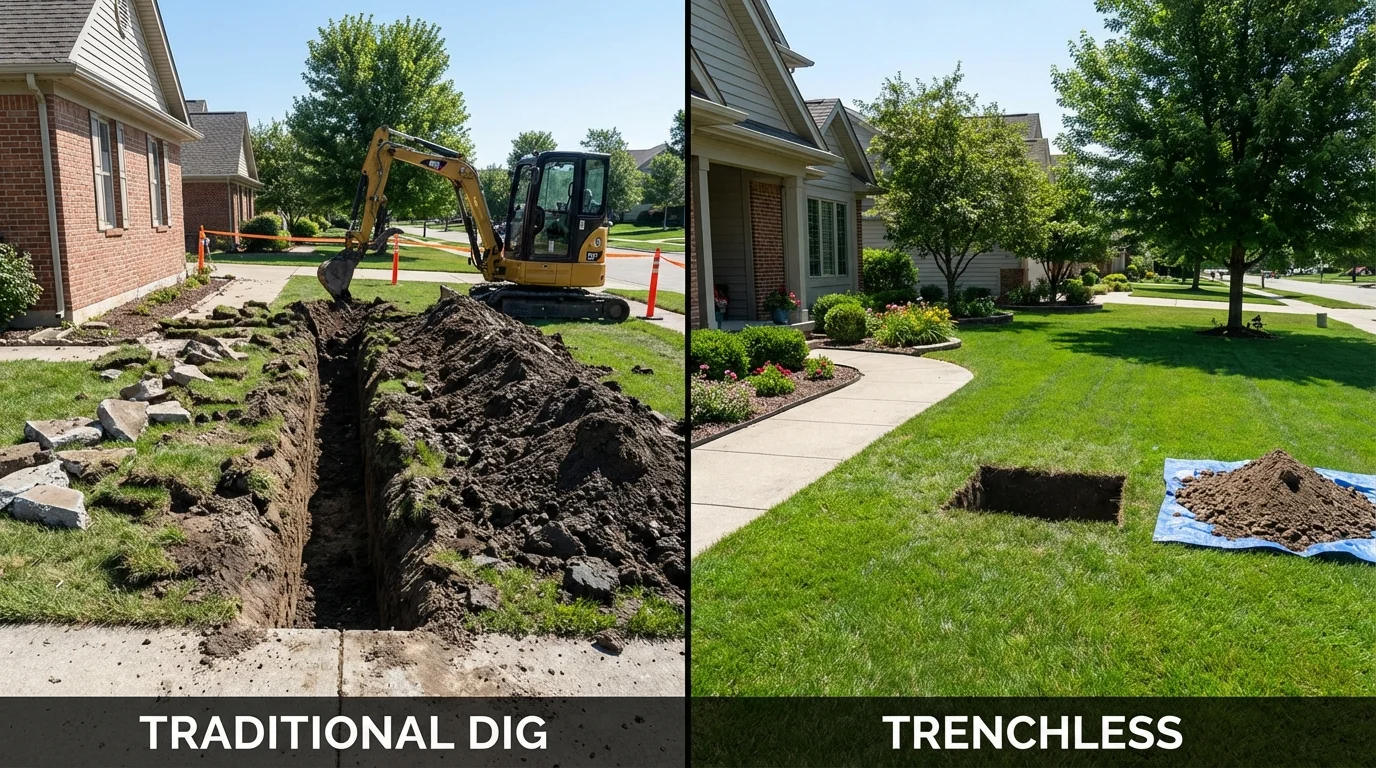 Trenchless sewer repair with minimal yard damage versus traditional excavation in Jamestown, NY